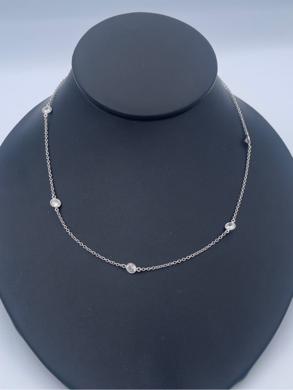 JCM New York Sterling Silver 925 CZ Station Necklace Bezel Set Minimalist Chain